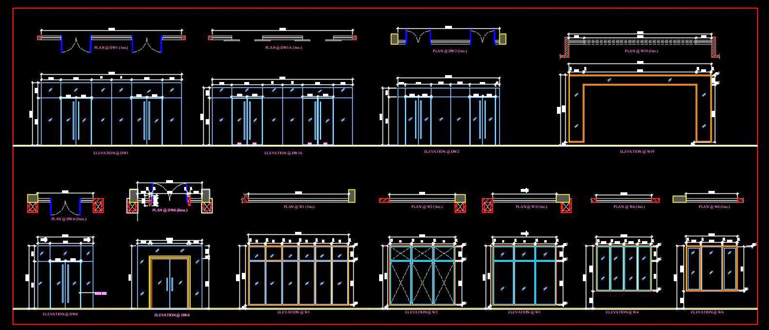 Architectural Glass Door & Window CAD Details with Plans and Elevations